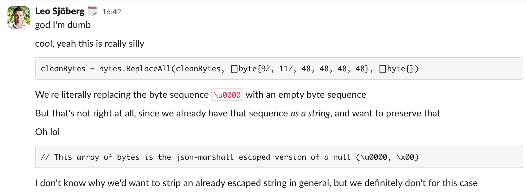 I realise the code is stripping the byte sequence for an escaped null byte